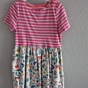 Pink Striped Kids Dress with Floral Skirt